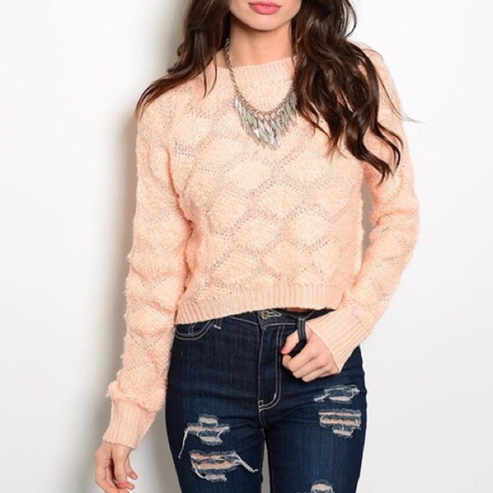 *LAST ONE* Peach Fuzzy Diamond Sweater - Picture 3 of 5